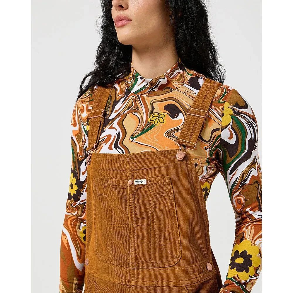 Free People Wrangler Brown Corduroy Straight-Leg Small Bib Overalls Jumpsuit - Picture 4 of 13